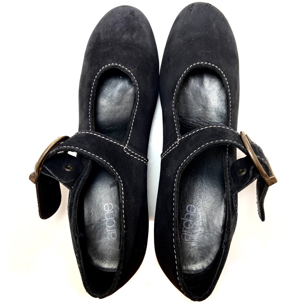 Arche Briska Black Leather Mary Jane Wedge Shoes - Picture 11 of 14